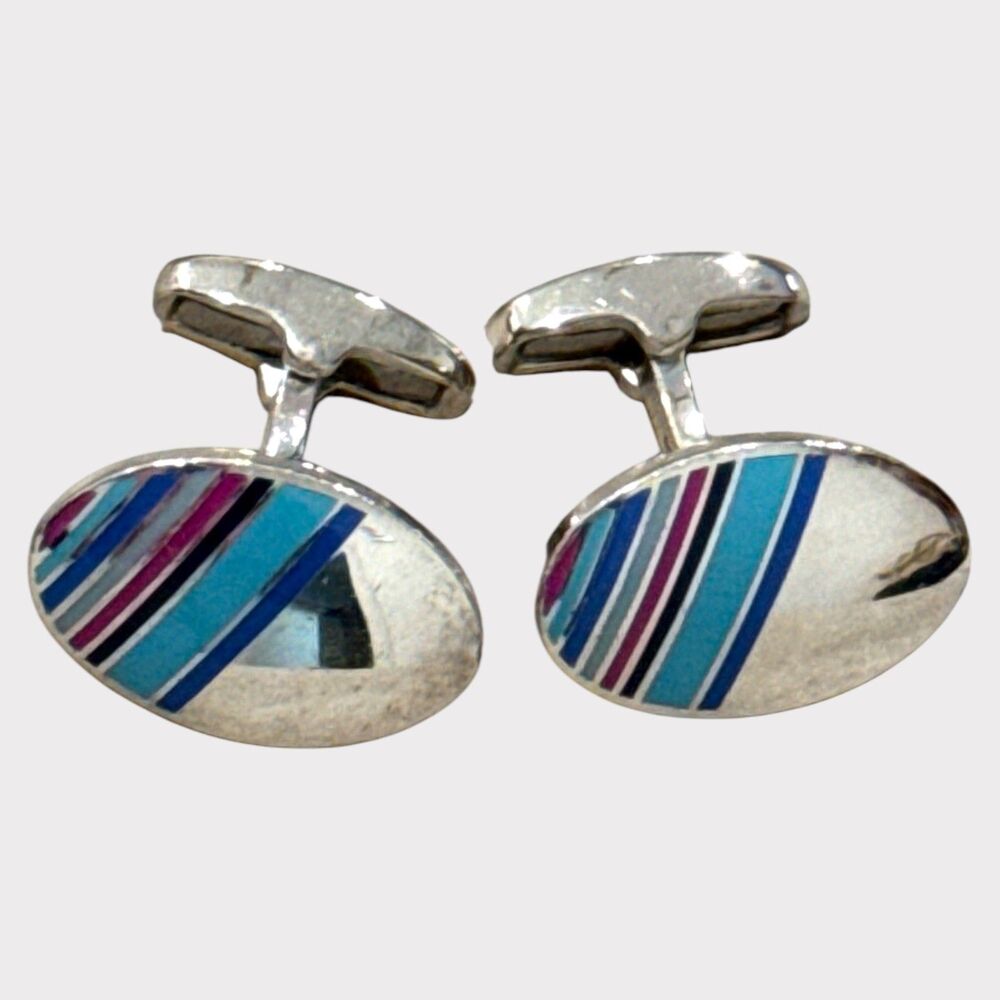 Paul Smith Men's Cufflinks - Oval Stripe Design_Never Worn!